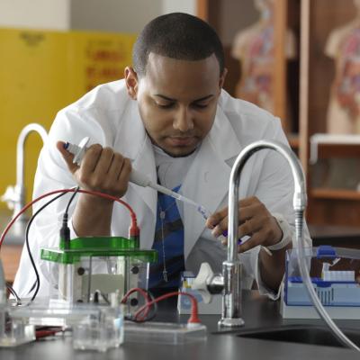 A student conducting a chemistry experiment