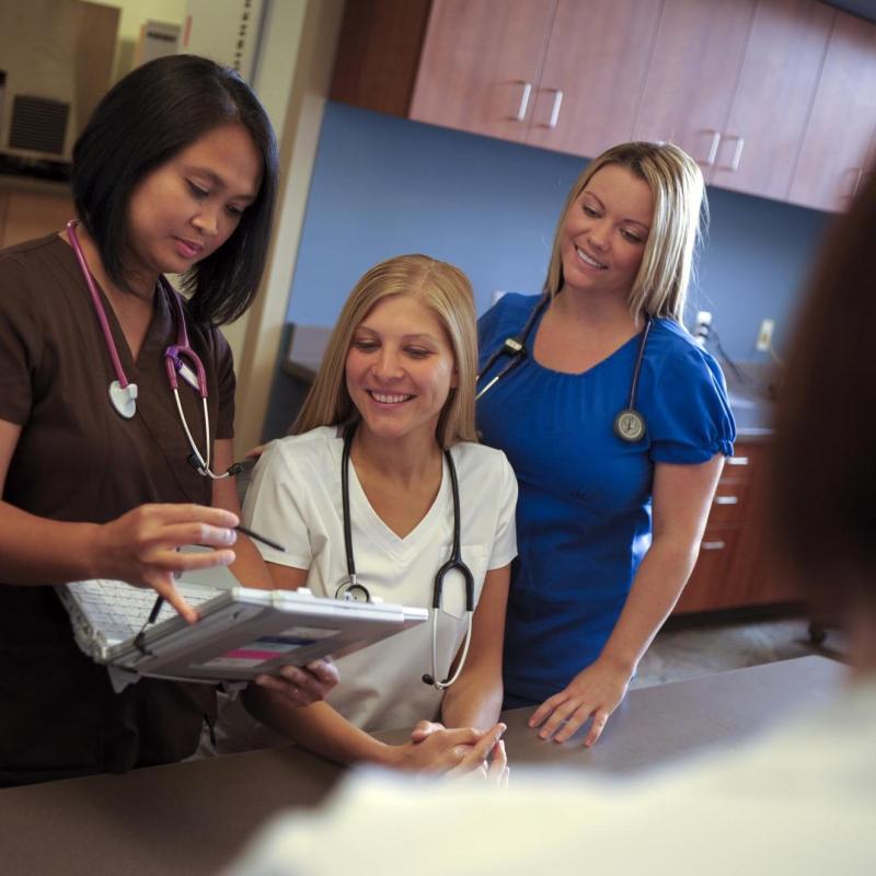 Nurses looking a a computer