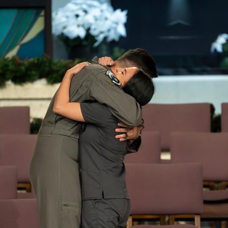 Isabella Rodriguez hugging her brother
